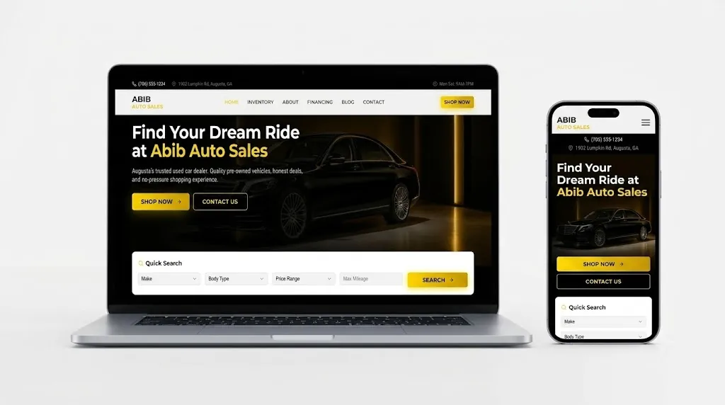 Abib Auto Sales website mockup