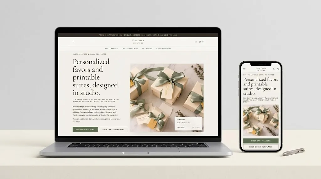 Extra Credit Creations website mockup